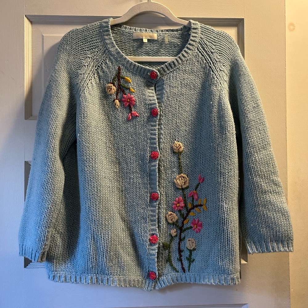 LoveShackFancy Light Blue Floral Cardigan